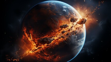 Fototapeta na wymiar Apocalyptic Catastrophe of a Planet in Outer Space