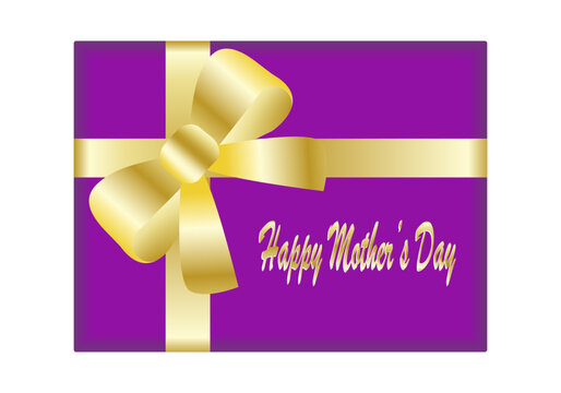 Regalo del D&iacute;a de la Madre en morado o violeta y lazo dorado con texto