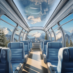 Fototapeta premium View from the train window to the mountains in the winter
