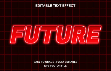 Future editable text effect template, 3d cartoon red neon glossy style typeface, premium vector - obrazy, fototapety, plakaty
