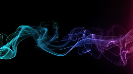 Obraz premium Creative colorful neon green, blue, purple smoke on black background. Abstract background concept with copy space
