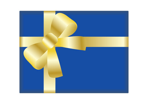 Icono de regalo en azul y dorado
