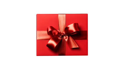 red gift box with ribbon and bow top view