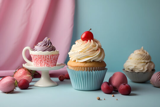 Concept photo of cupcake dessert with cream 