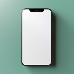 Fotografia de estilo mockup de smartphone con pantalla en blanco, sobre fondo de color verde