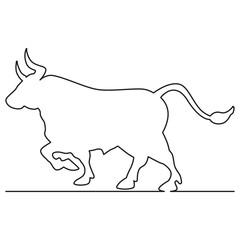 Bull one line. Vector drawing.
