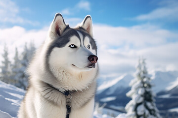 Naklejka premium Beautiful husky love being outside in the snow