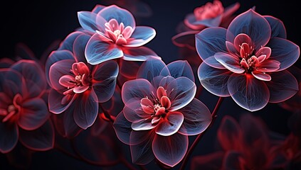 Digital Elegance: Neon Light Flower in Holographic Space