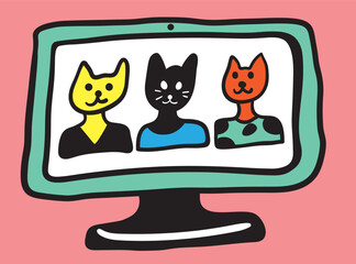 computer monitor in vector.business icon in doodle style. linear illustration infographics. Template for logo sticker poster icon app website. Business icon series