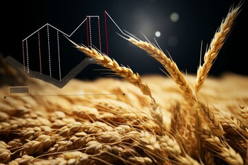 Image of a wheat plant with a line graph representing a food crisis. Generative AI
