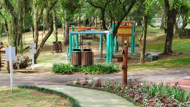 Playground space for children close to nature, in the Aldeia do Imigrante park in the city of Nova Petr&oacute;polis, Rio Grande do Sul, Brazil.