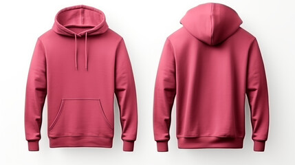 A pink hoodie displayed from the front and back on a white background. - obrazy, fototapety, plakaty