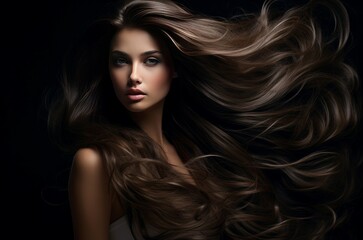 Naklejka premium Elegant Beautiful brunette with loose hair. Female portrait with colorful painted face. Generate ai