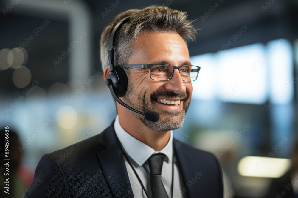 Poster a customer service representative assisting a client, highlighting the importance of effective commu
