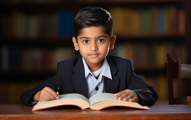 A indian boy being at school lesson