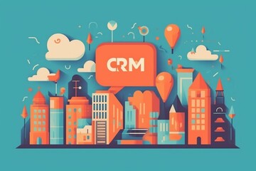 A flat designed poster for CRM concept. Generative AI
