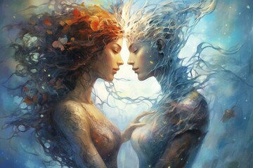 Illustration depicting the ethereal connection between soulmates. Generative AI