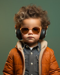 Obraz na płótnie Canvas Child Model in Hipster Glasses and Jackets