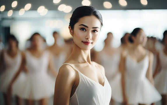 Young woman ballerina in dance studio - ballet and dancer concept