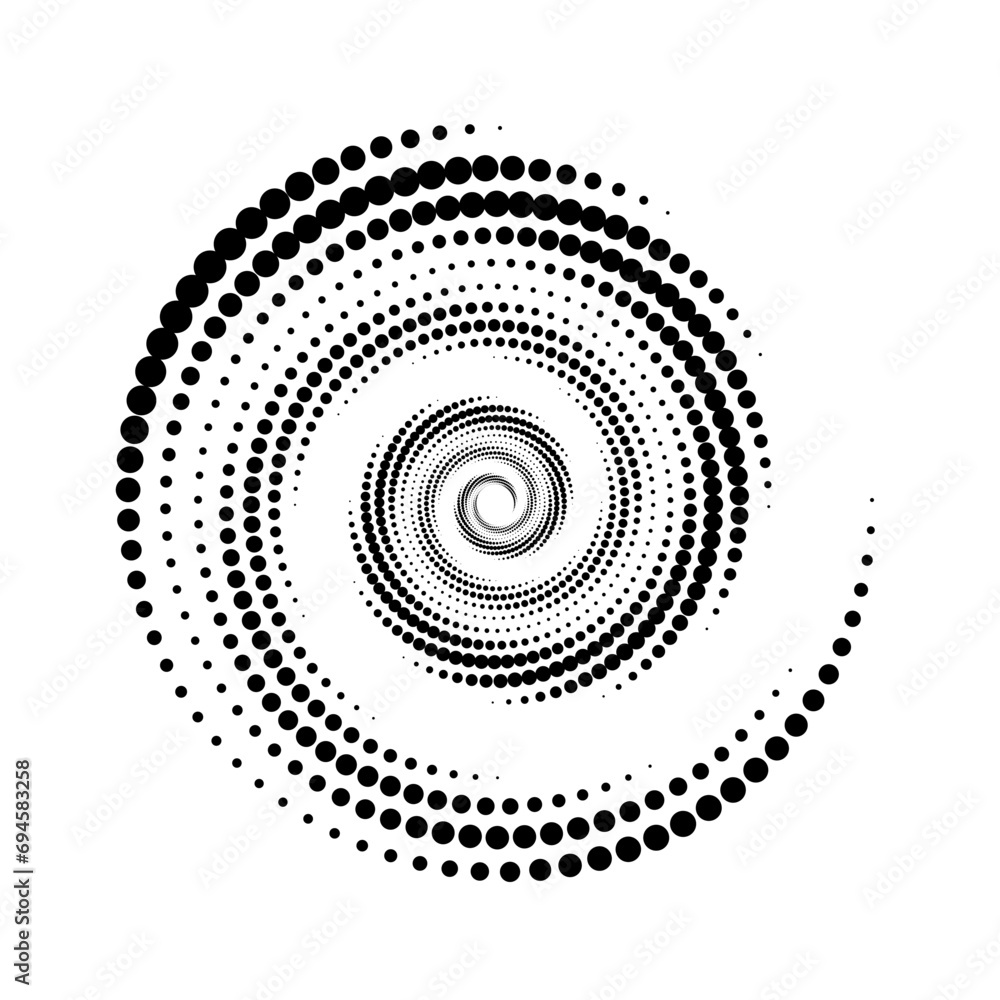 Aufkleber dotted spiral lines element. radial spinning halftone form. circle swirl dots shape. abstract geomet