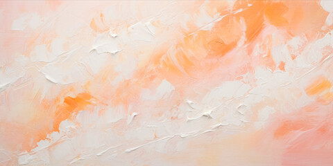 Wide canvas with textured peach Fuzz 2024 colors and white acrylic paint strokes creating an abstract, dynamic background. web banner design