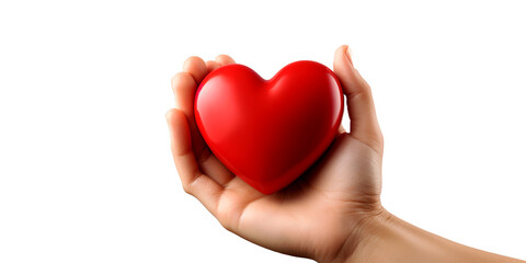 hand holding red heart, transparency background