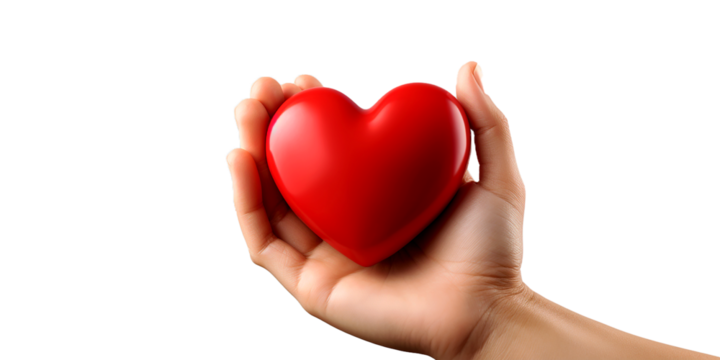 hand holding red heart, transparency background