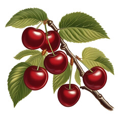 branch with cherry vintage illustration drawing. Isolated on transparent background