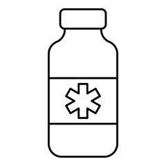 Medicine bottle line art. Vector illustration with healthcare theme and line art vector style. Editable vector element.