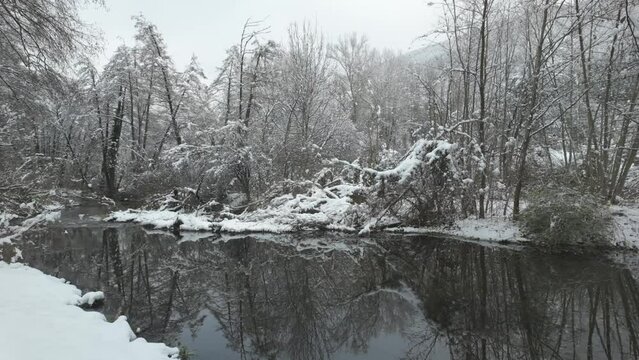 Winter view of Iskar river near Pancharevo lake, Sofia city Region, Bulgaria