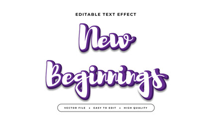 Fototapeta na wymiar White and purple violet new beginnings 3d editable text effect - font style
