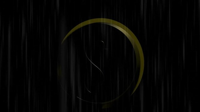 3d render of rotating gold dollar logo with rain on black screen