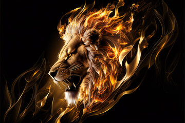 Fire lion backdrop. AI generated