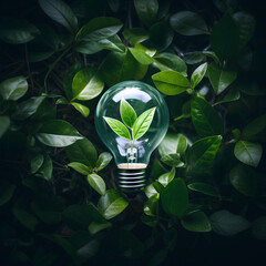 Eco-friendly lightbulb crafted entirely from fresh green leaves. This bulb symbolizes Renewable Energy and Sustainable Living