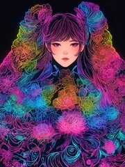Fototapeta premium Beautiful anime girl of Asian appearance, and colors illustration