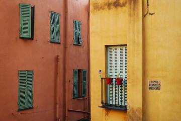 Fototapeta na wymiar Colorful windows in Menton, France