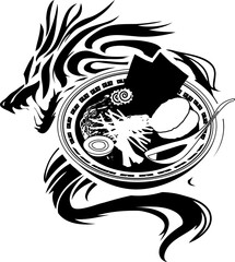 ドラゴンとラーメンのかっこいいマーク
