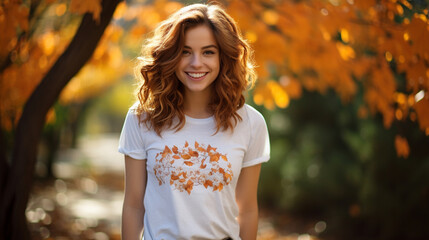 Beautiful young girl, emotions on autumn background.