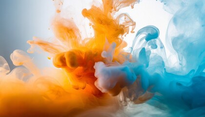 Orange blue color smoke. Paint water splash. colorful smoke on white background	
