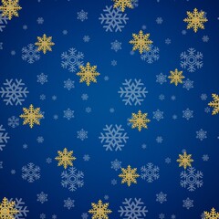 Holiday Background in Blue with white and gold snowflakes