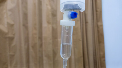 Drip infusion fluid in hospital room. Medical Concept, emergency medicine and chemotherapy treatment infusion drug injection.