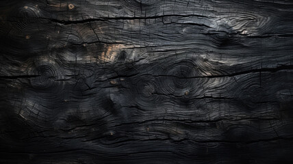 Burnt wood texture background, charred black timber. Abstract vintage pattern of dark burned...