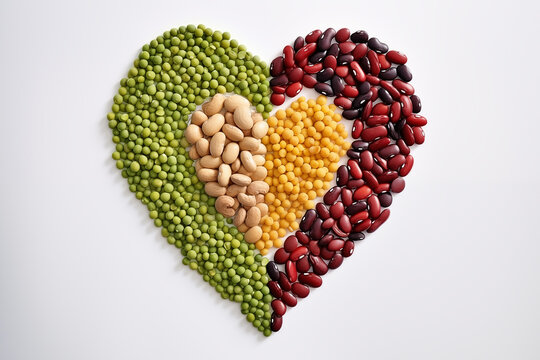 Imagem sobre nutri&ccedil;&atilde;o, sa&uacute;de e alimenta&ccedil;&atilde;o equilibrada, Cora&ccedil;&atilde;o formado por diversas leguminosas como feij&atilde;o e ervilhas e outras.
