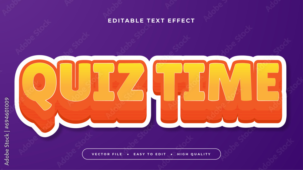 Poster Orange purple and white quiz time 3d editable text effect - font style