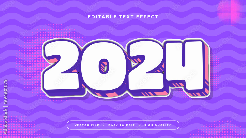 Poster pink purple and white 2024 3d editable text effect - font style