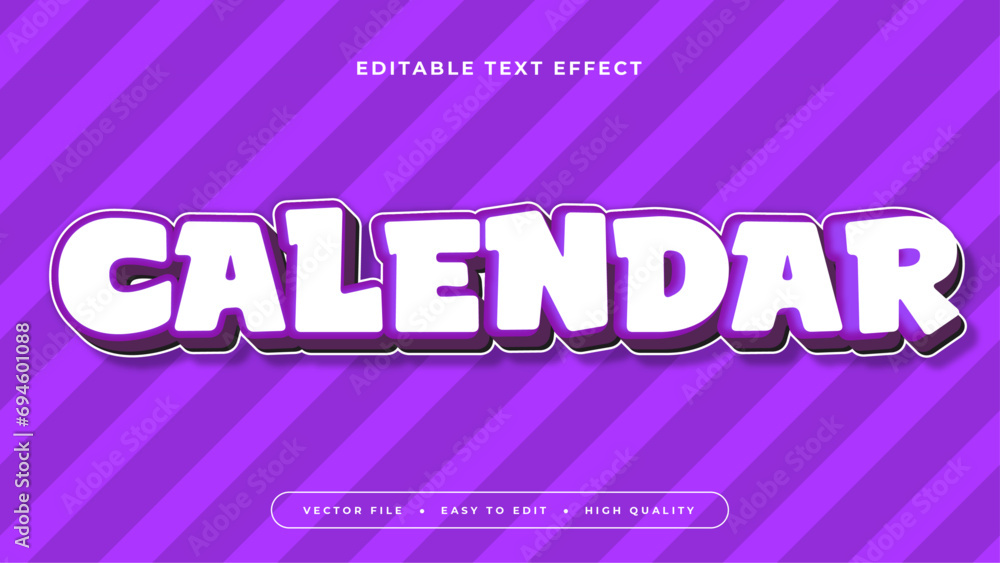 Aufkleber purple black and white calendar 3d editable text effect - font style