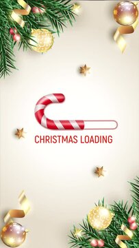 marry christmas and happy new year. Christmas loading bar animation with candy canes, on a festive christmas background. 9:16