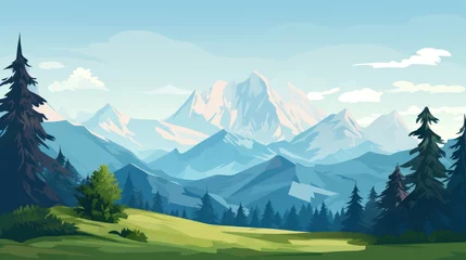 Fotobehang Nature Mountain Landscape Background - Alpine Mountain Nature Backdrop - Flat Vector Mountains Graphic Illustration Wallpaper created with Generative AI Technology © Sentovark