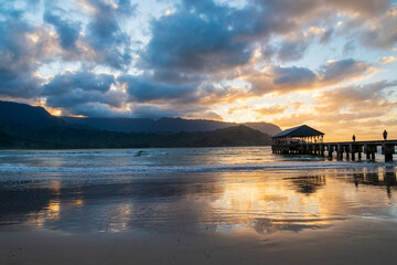 Sunset on the beach of Hanalei, Kauai