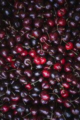 Top view of several red ripe cherries ready to eat. Latin american greengrocer
